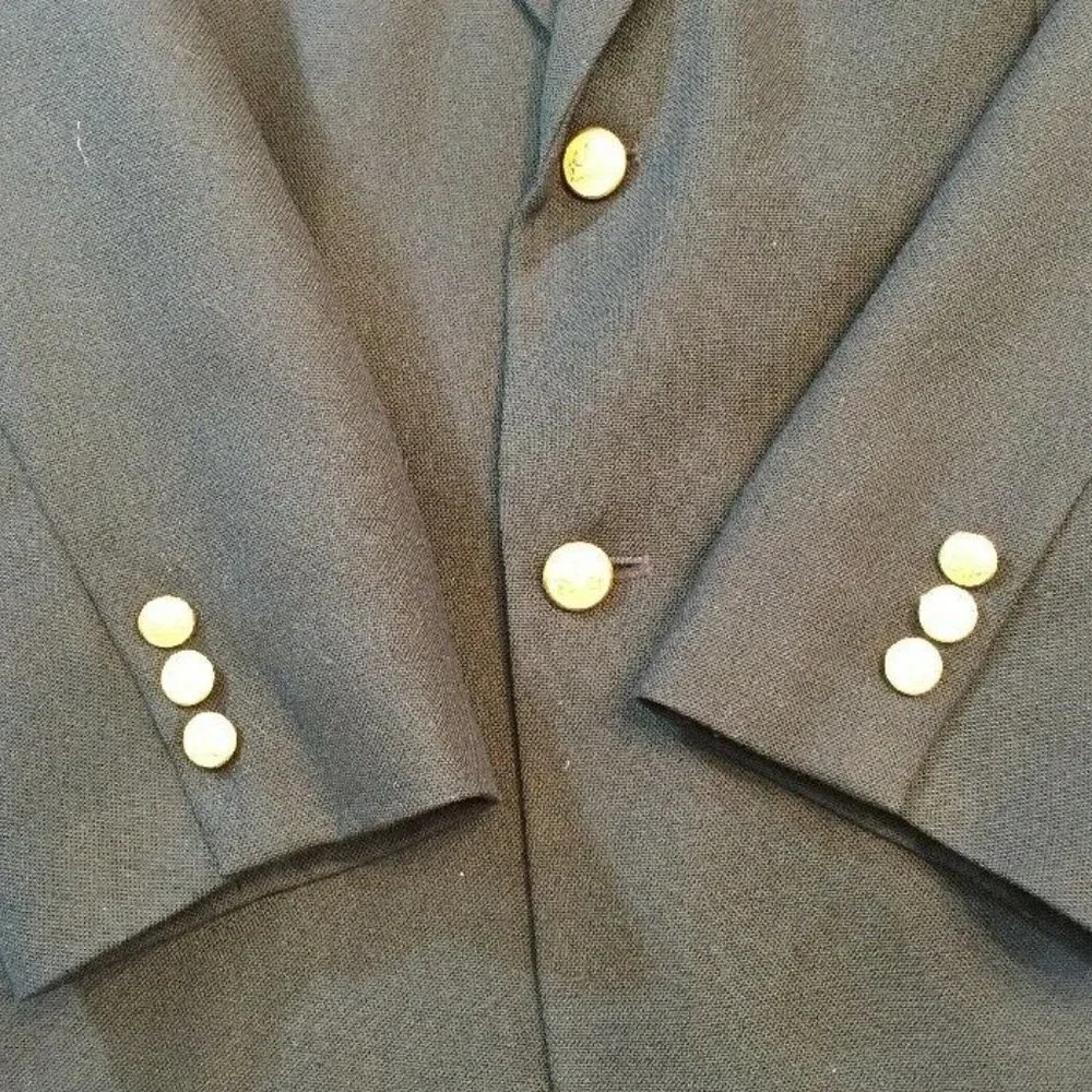 90s Y2K Stafford Blazer Mens 44R Navy Wool Blend Gold Buttons Classic Preppy VTG